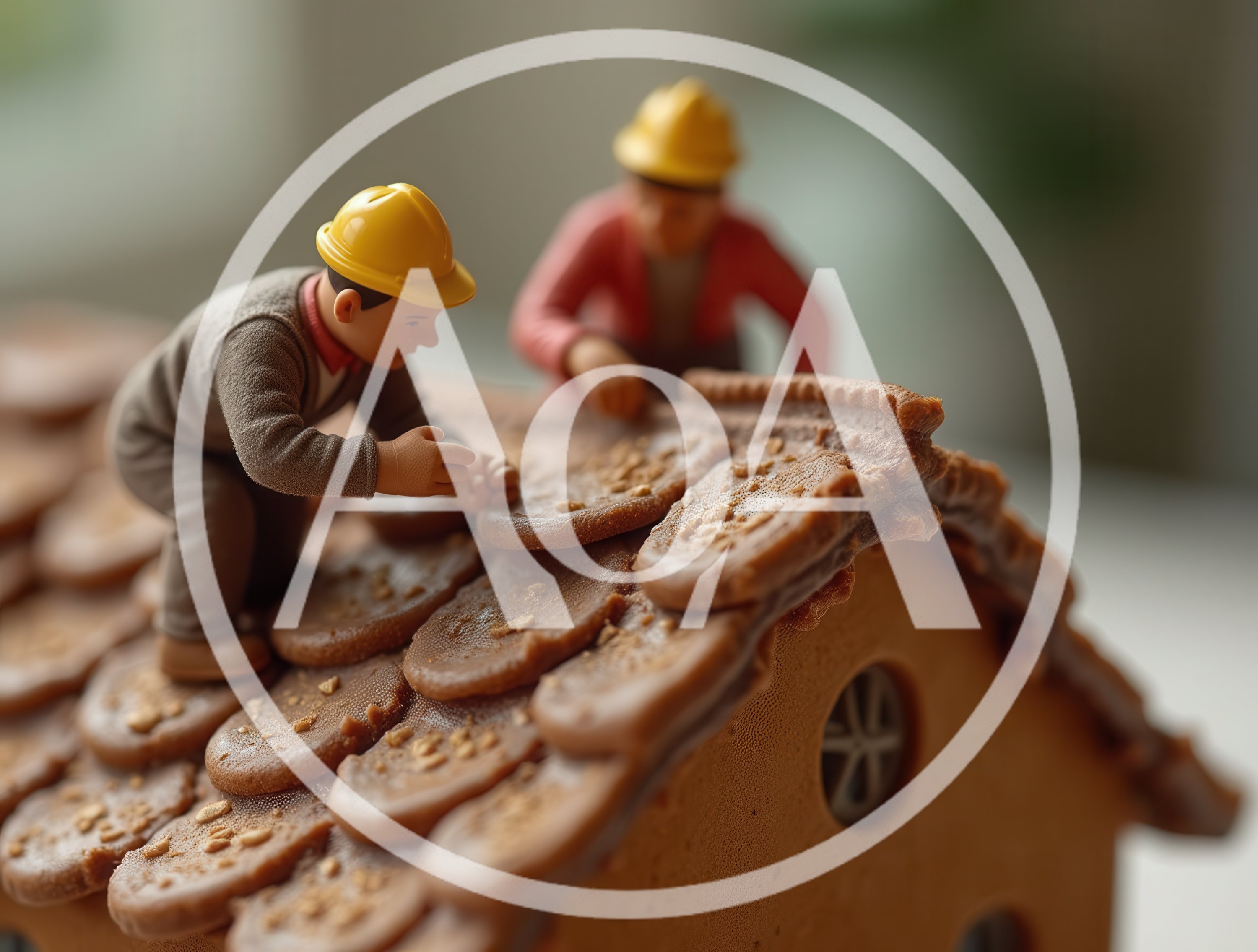 Miniature Construction Workers Building A Gingerbread House