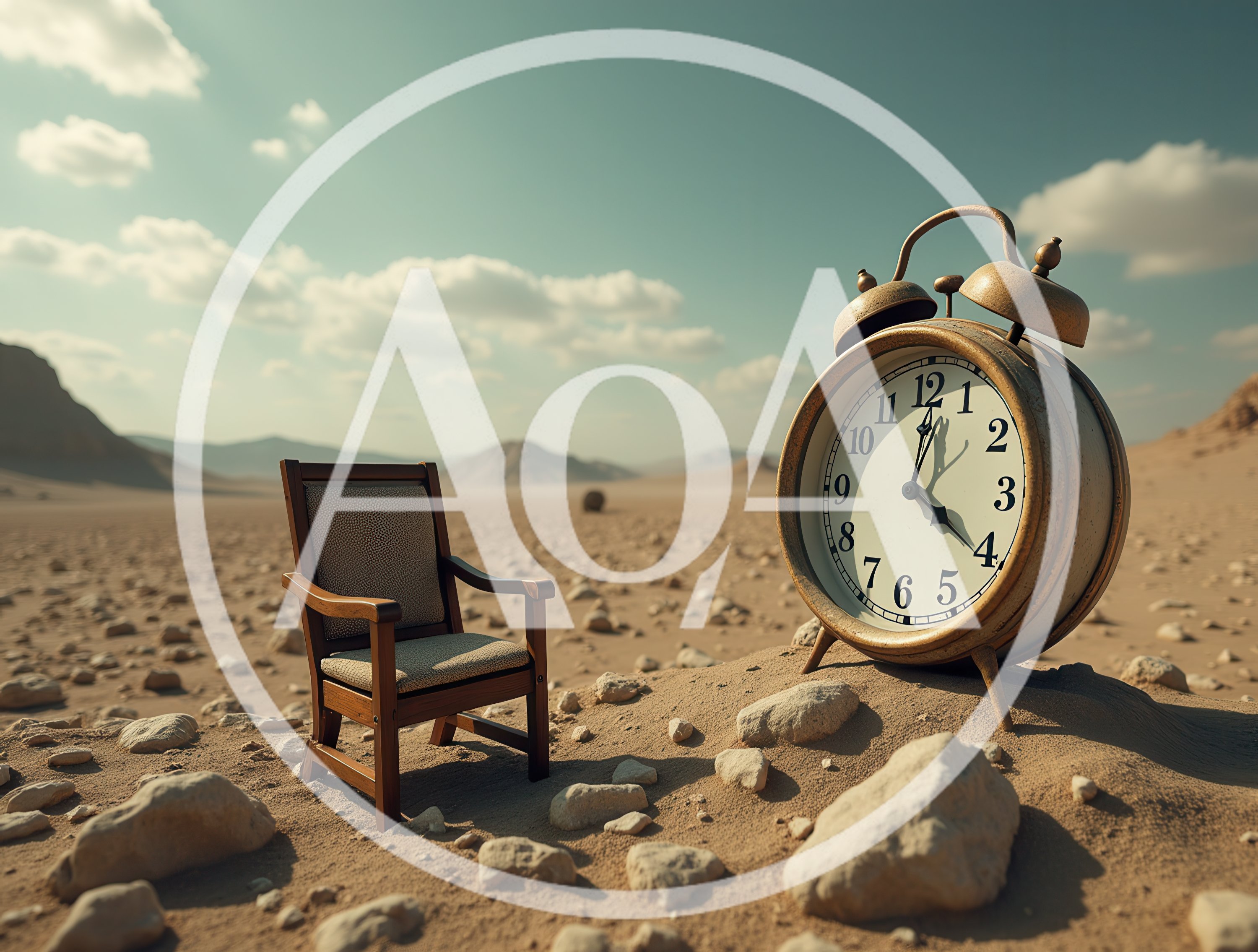 Surreal Alarm Clock and Armchair in Desert Landscape