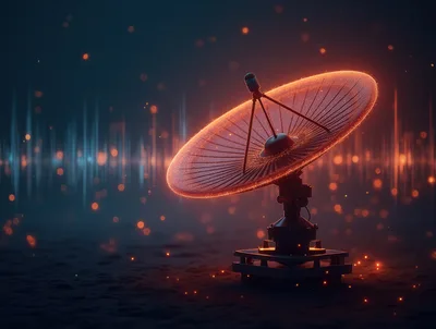 Glowing Satellite Dish Transmitting Data Signals