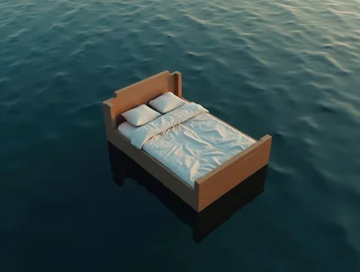A Bed Floating On The Surface Of The Ocean