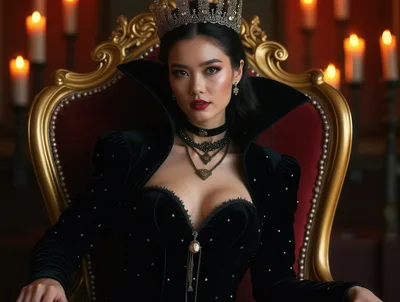Elegant Queen Sitting On A Golden Throne