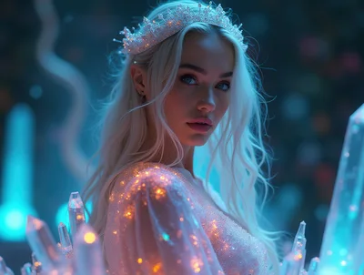 Ethereal Ice Queen With Glowing Crystals