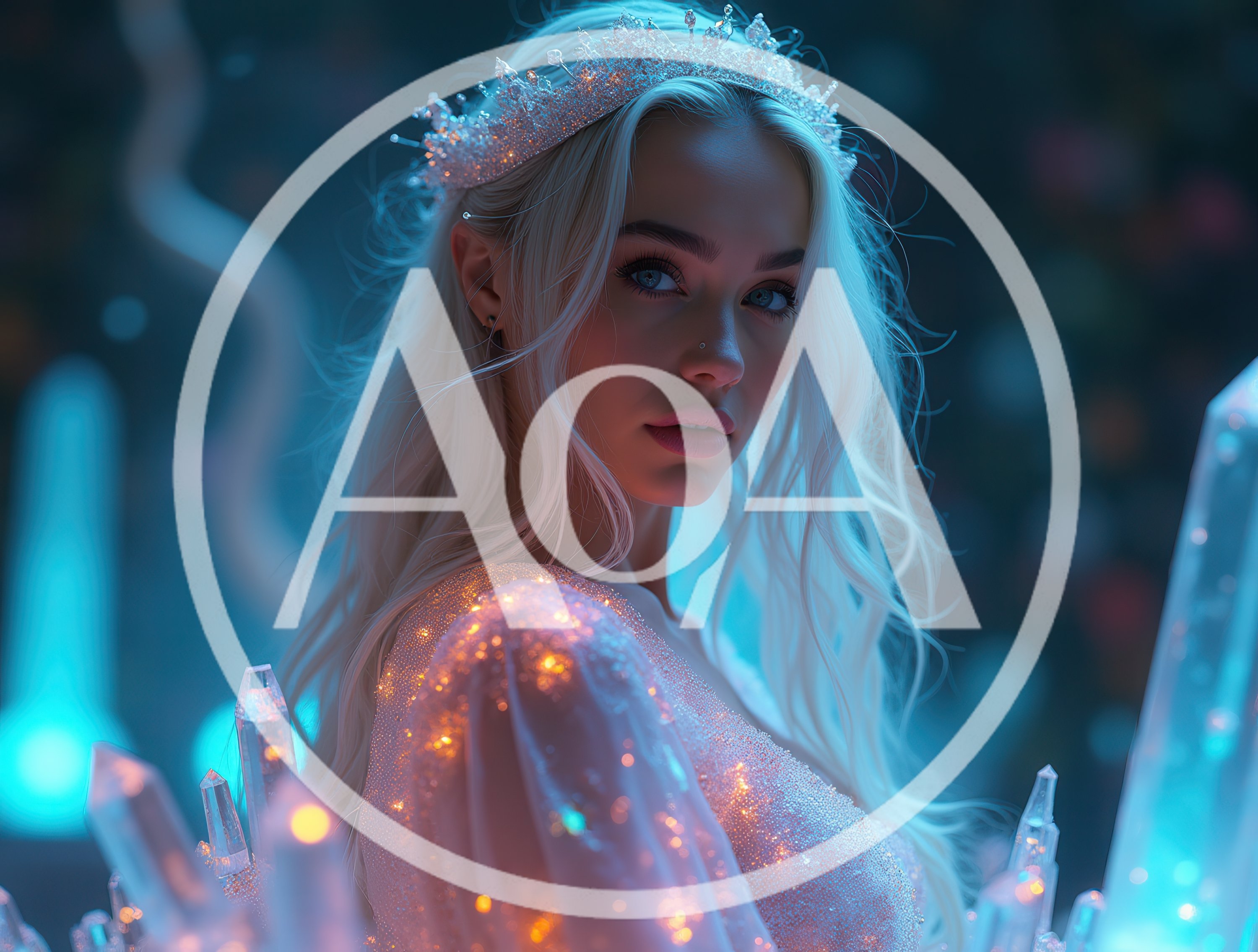 Ethereal Ice Queen With Glowing Crystals