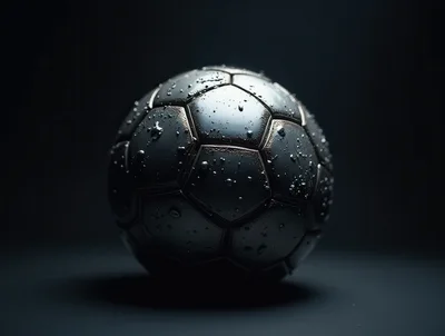 Metallic Soccer Ball With Water Droplets