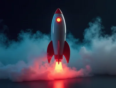 3D Rendered Rocket Launching Through Thick Clouds