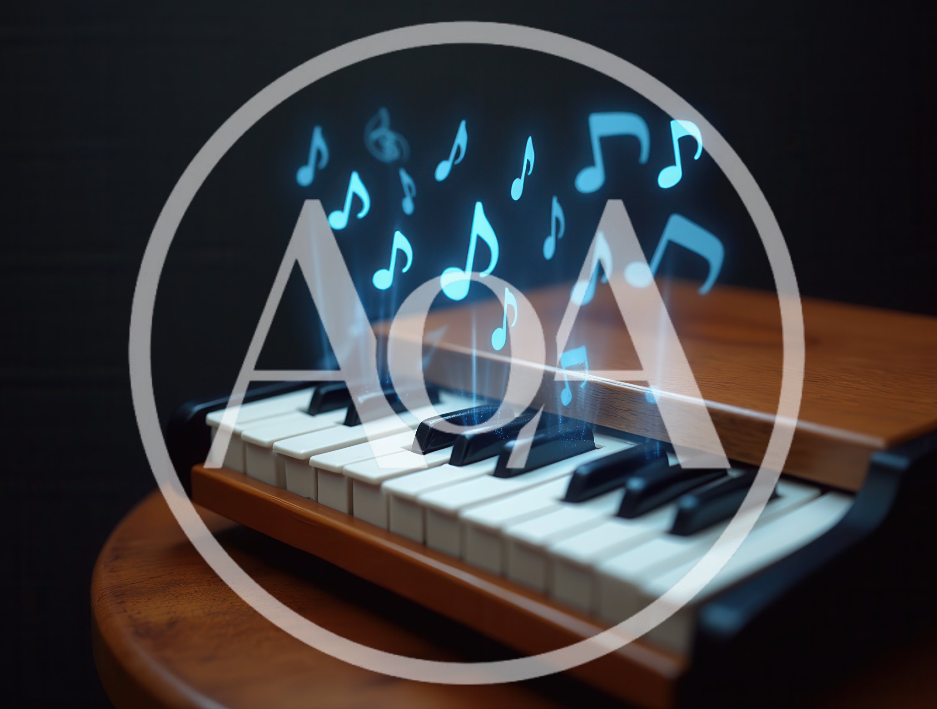 Glowing Musical Notes Rising From A Miniature Piano