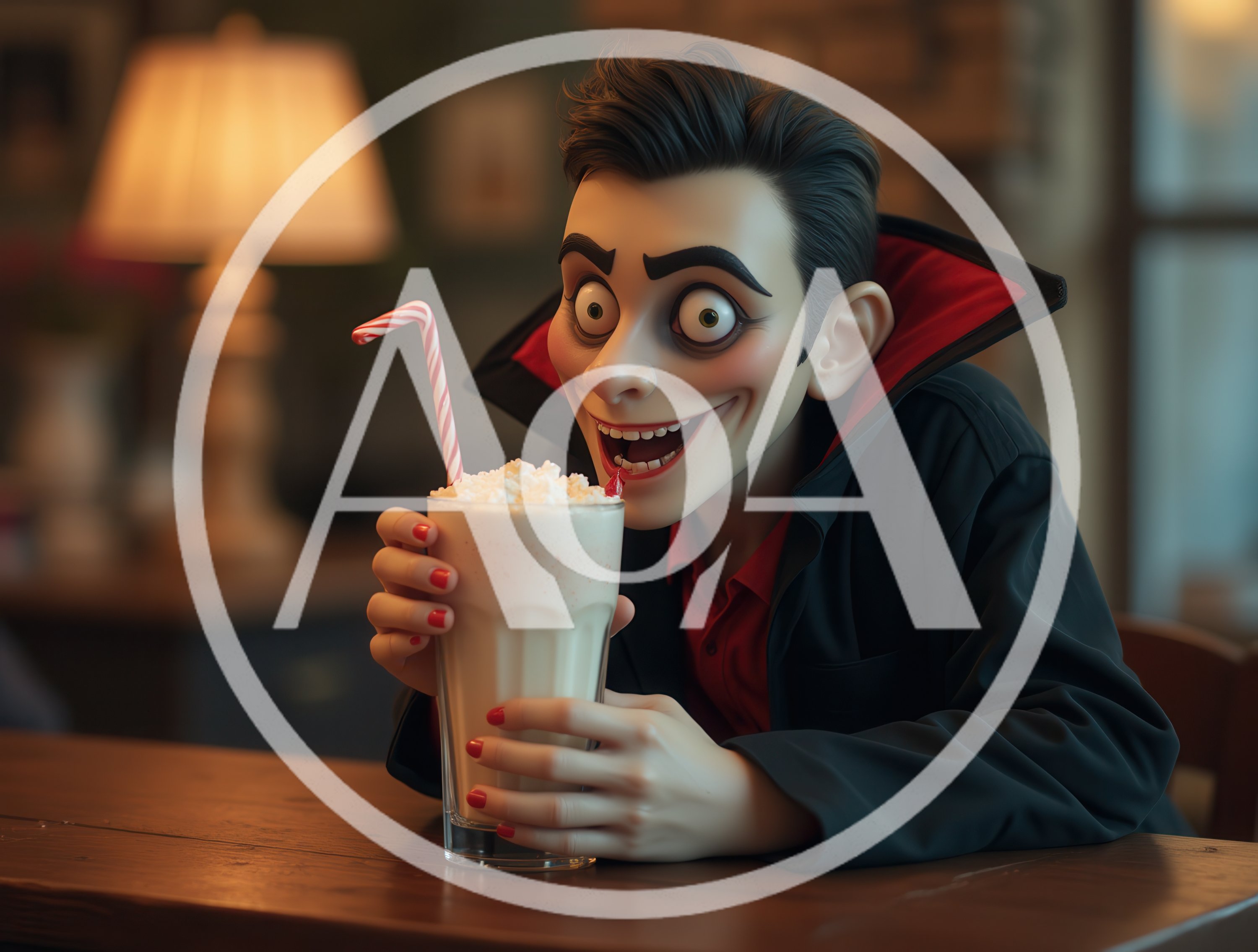 Cartoon Vampire Drinking A Milkshake At A Table