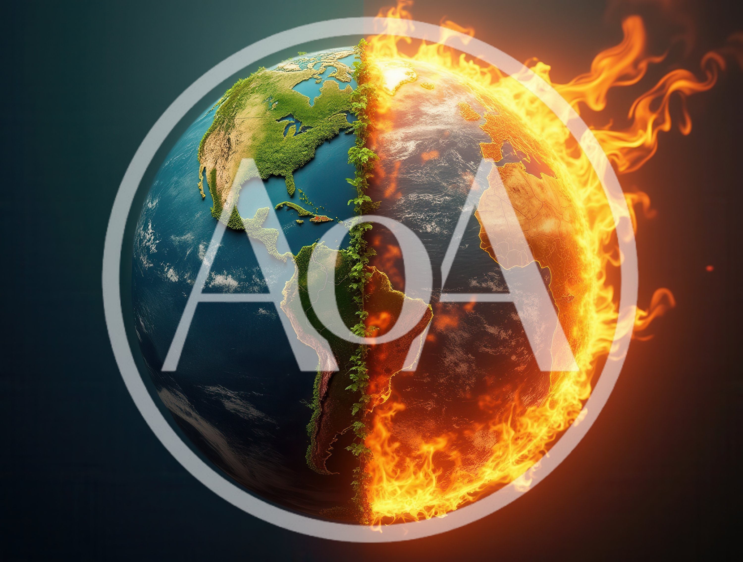 Conceptual Earth Globe Split Between Nature And Fire