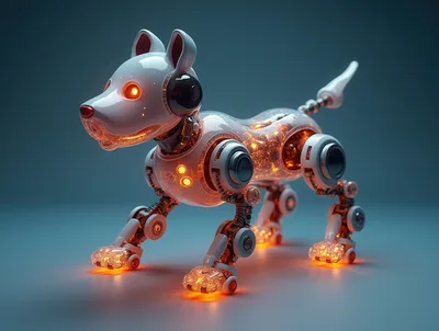 Futuristic Robotic Dog With Glowing Internal Components