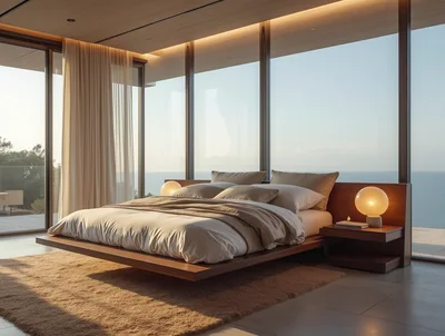 Modern Minimalist Bedroom With Ocean View