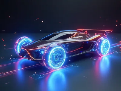 Futuristic Concept Sports Car With Glowing Neon Wheels