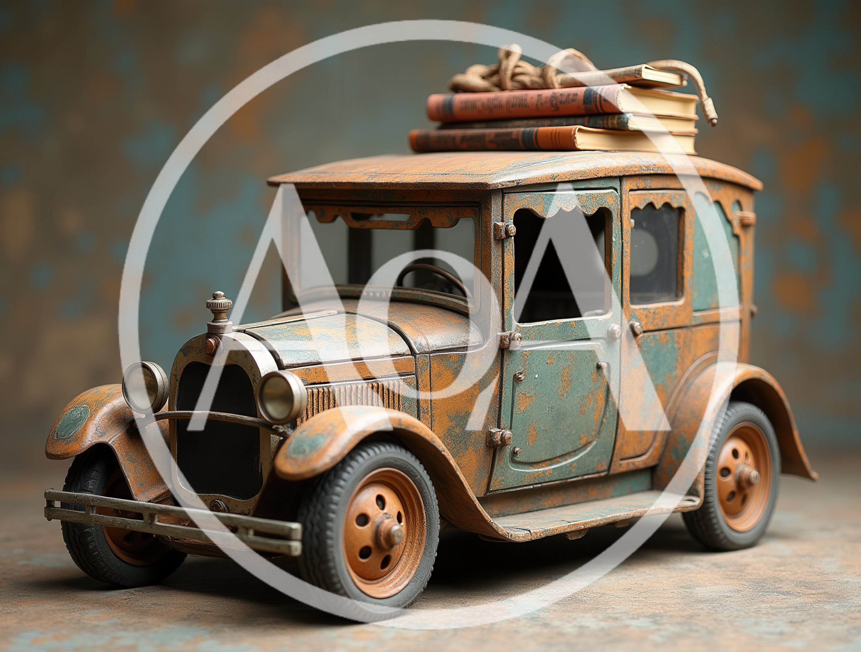 Vintage Toy Car With Books On Roof