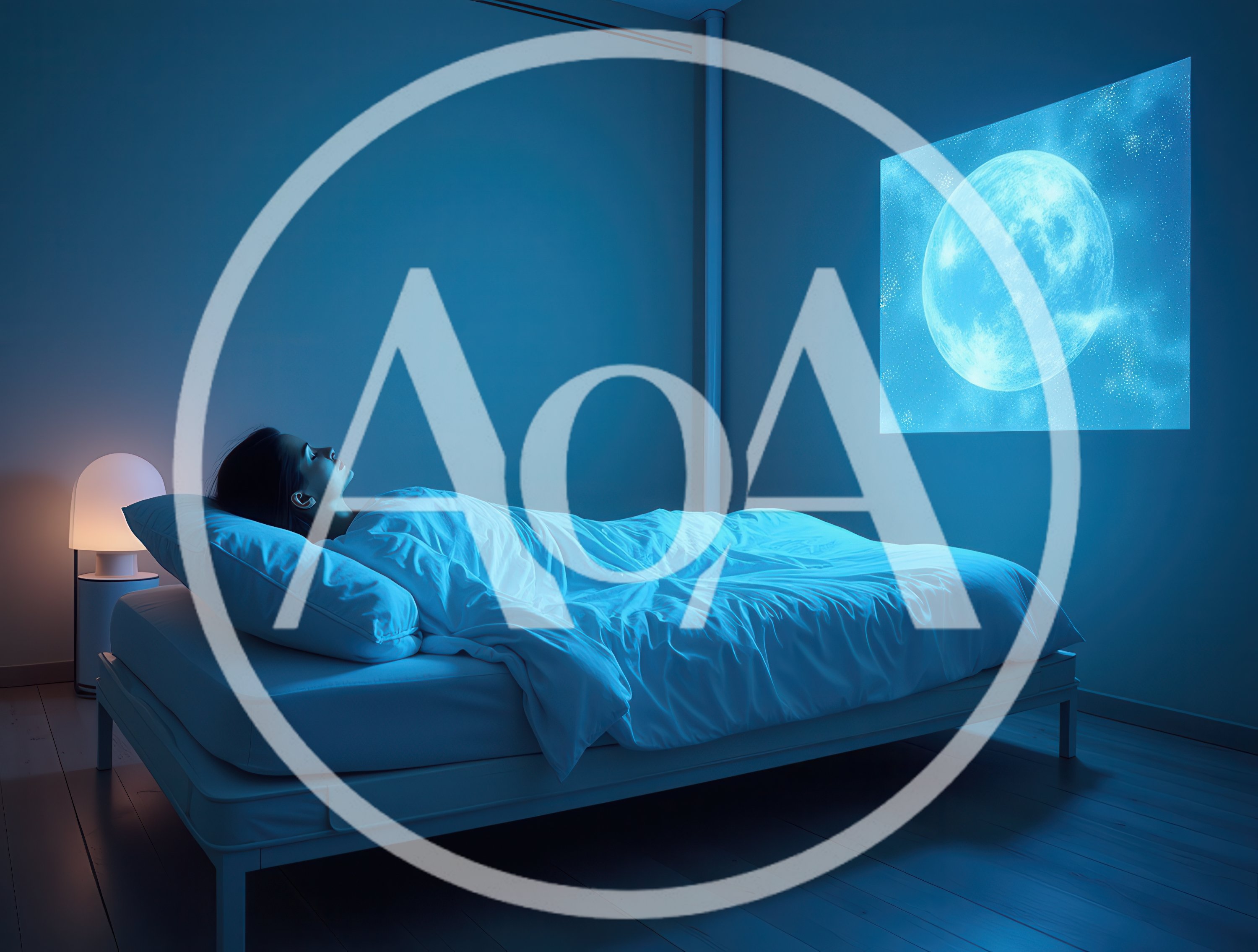 Woman Sleeping In Bed With Projected Moon Image
