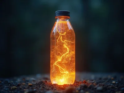 Glowing Orange Liquid Inside A Glass Bottle
