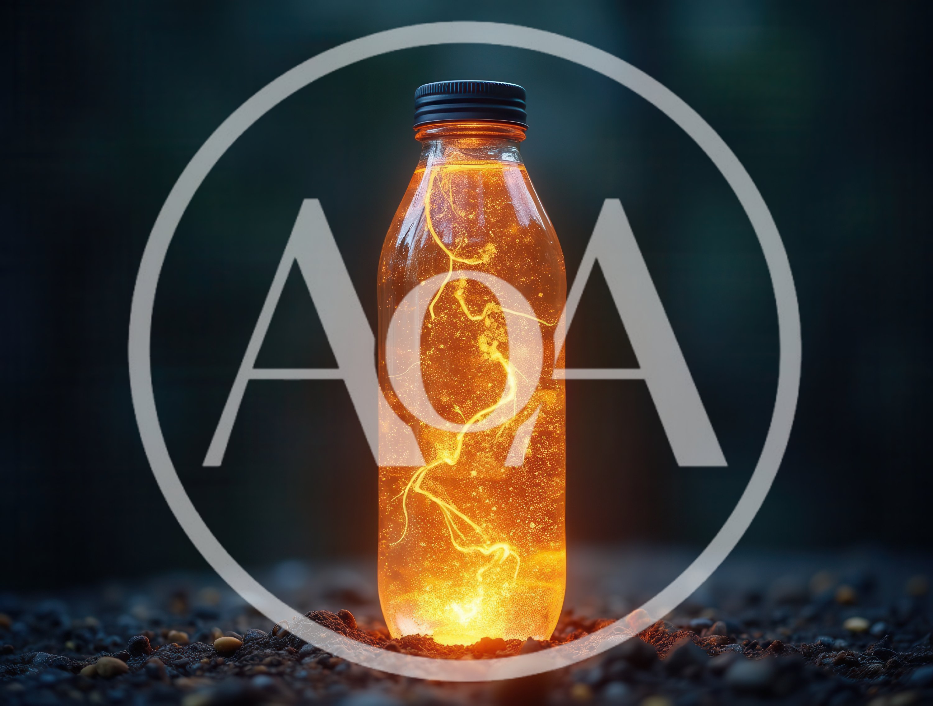 Glowing Orange Liquid Inside A Glass Bottle