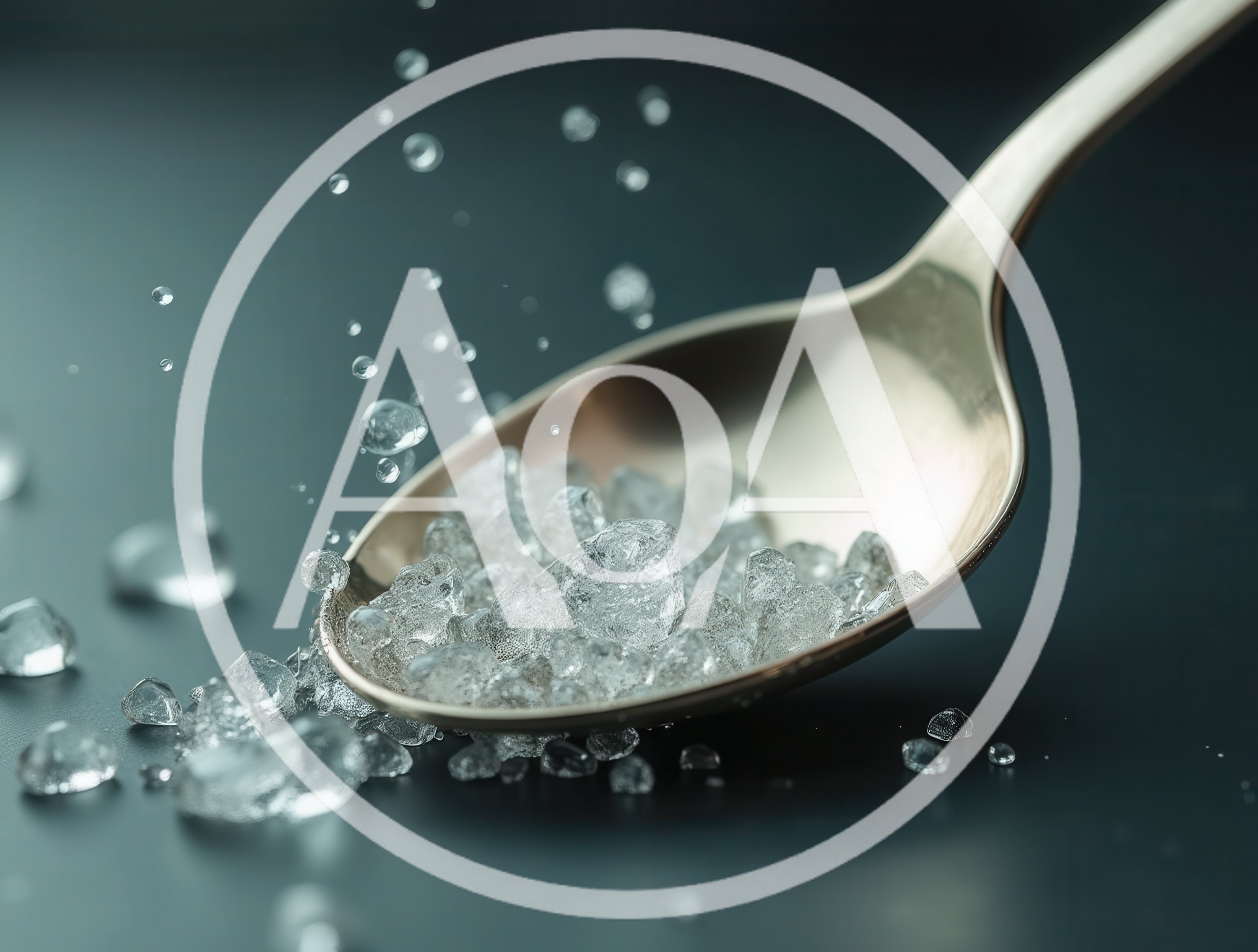 Close Up Of Ice Crystals Falling Into A Metal Spoon