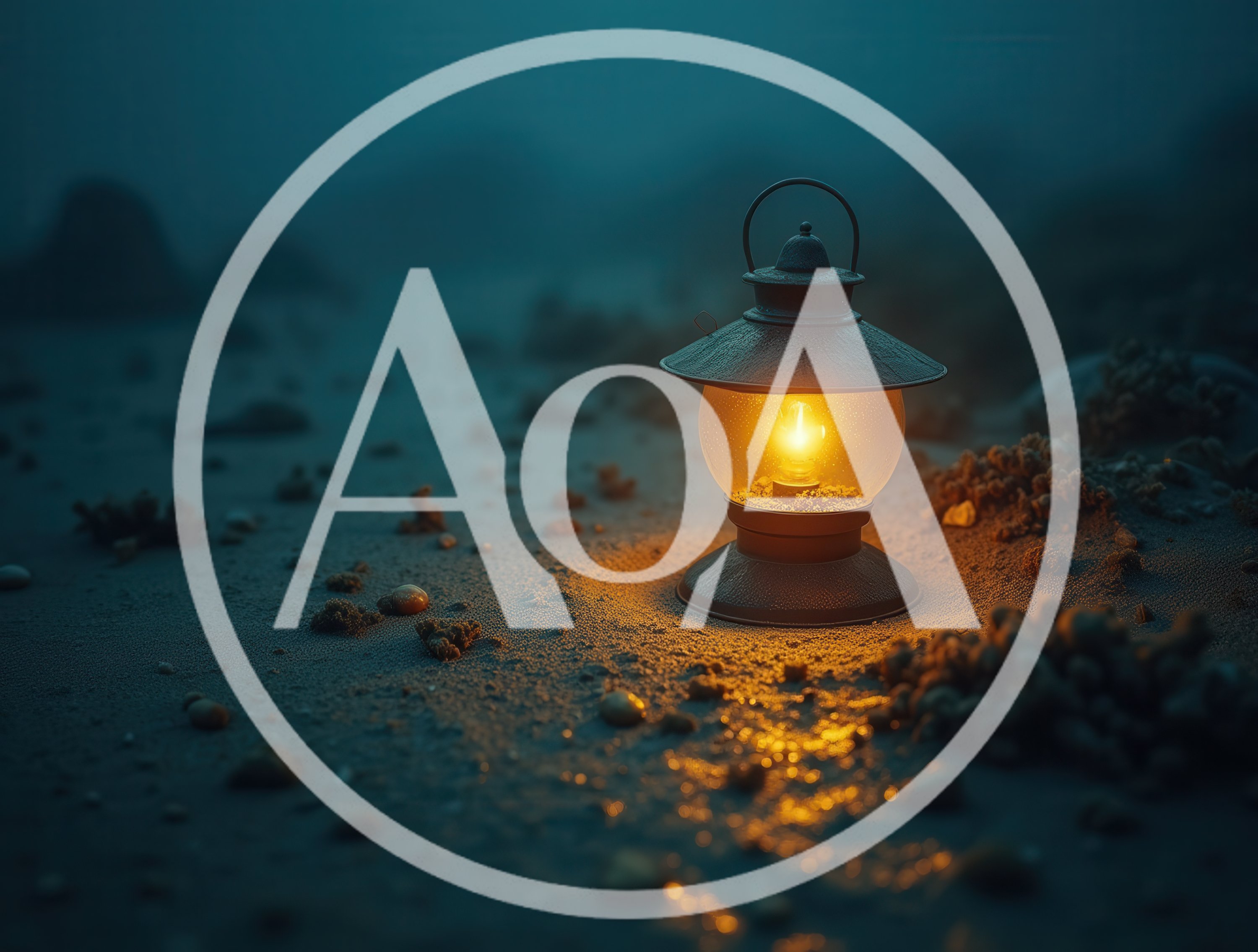 Glowing Vintage Lantern On A Dark Sandy Beach