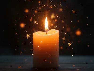 Lit Candle With Floating Glowing Particles