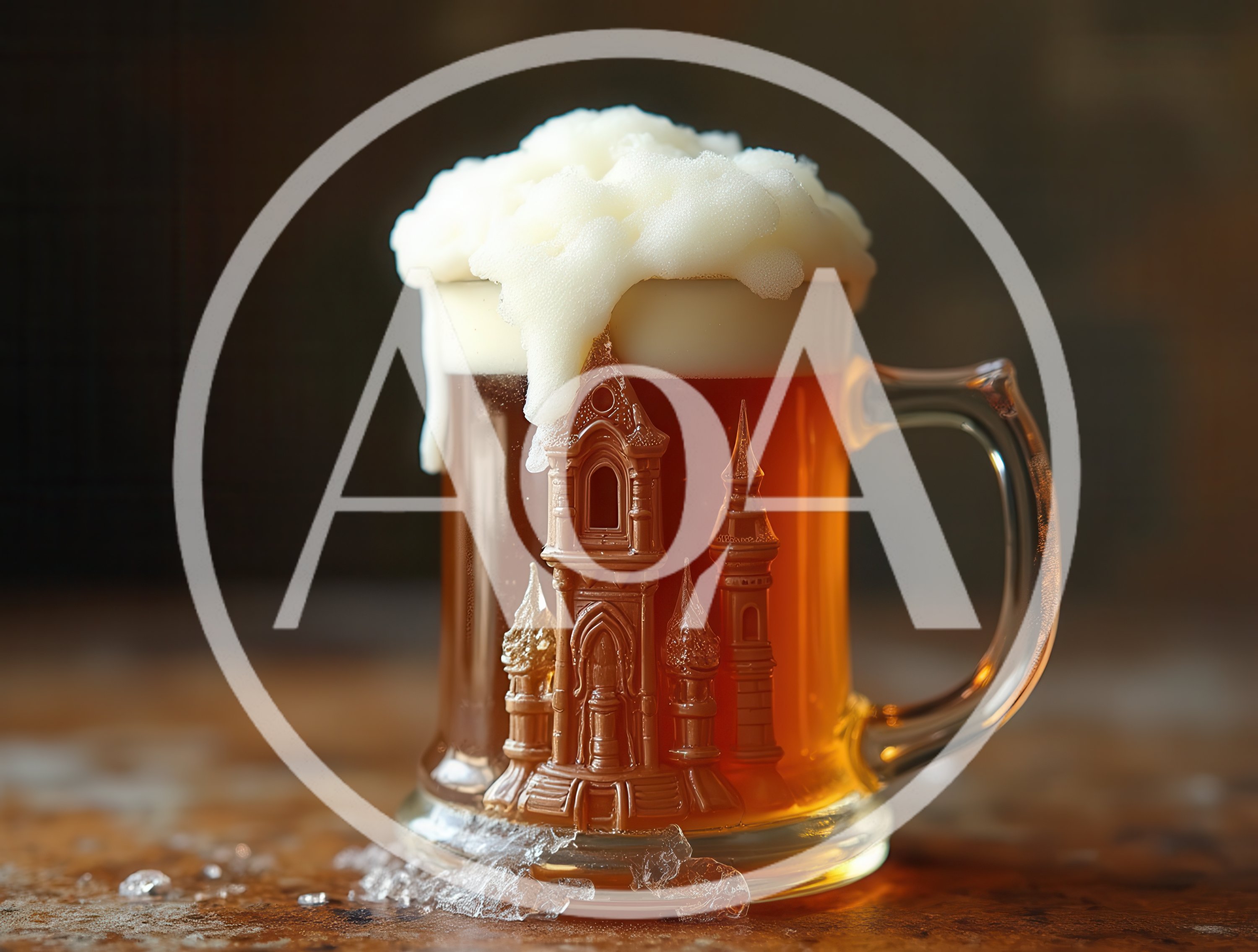 Glass Beer Mug With Intricate Castle Relief Design