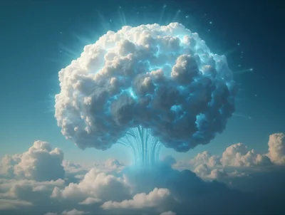 Surreal Glowing Cloud Tree Formation In The Sky
