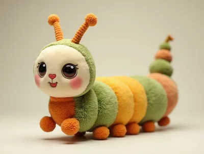 Cute Plush Caterpillar Toy On Plain Background