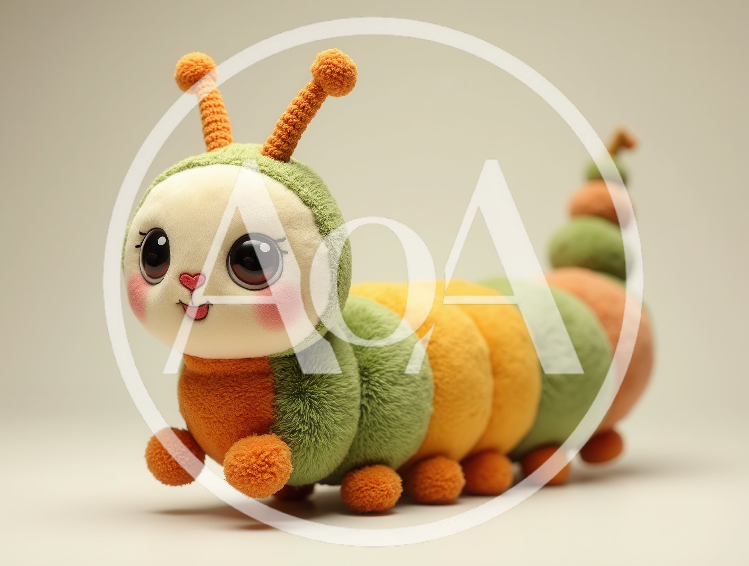 Cute Plush Caterpillar Toy On Plain Background