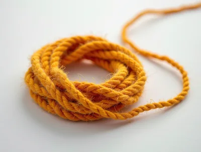 Coiled Yellow Rope on White Background