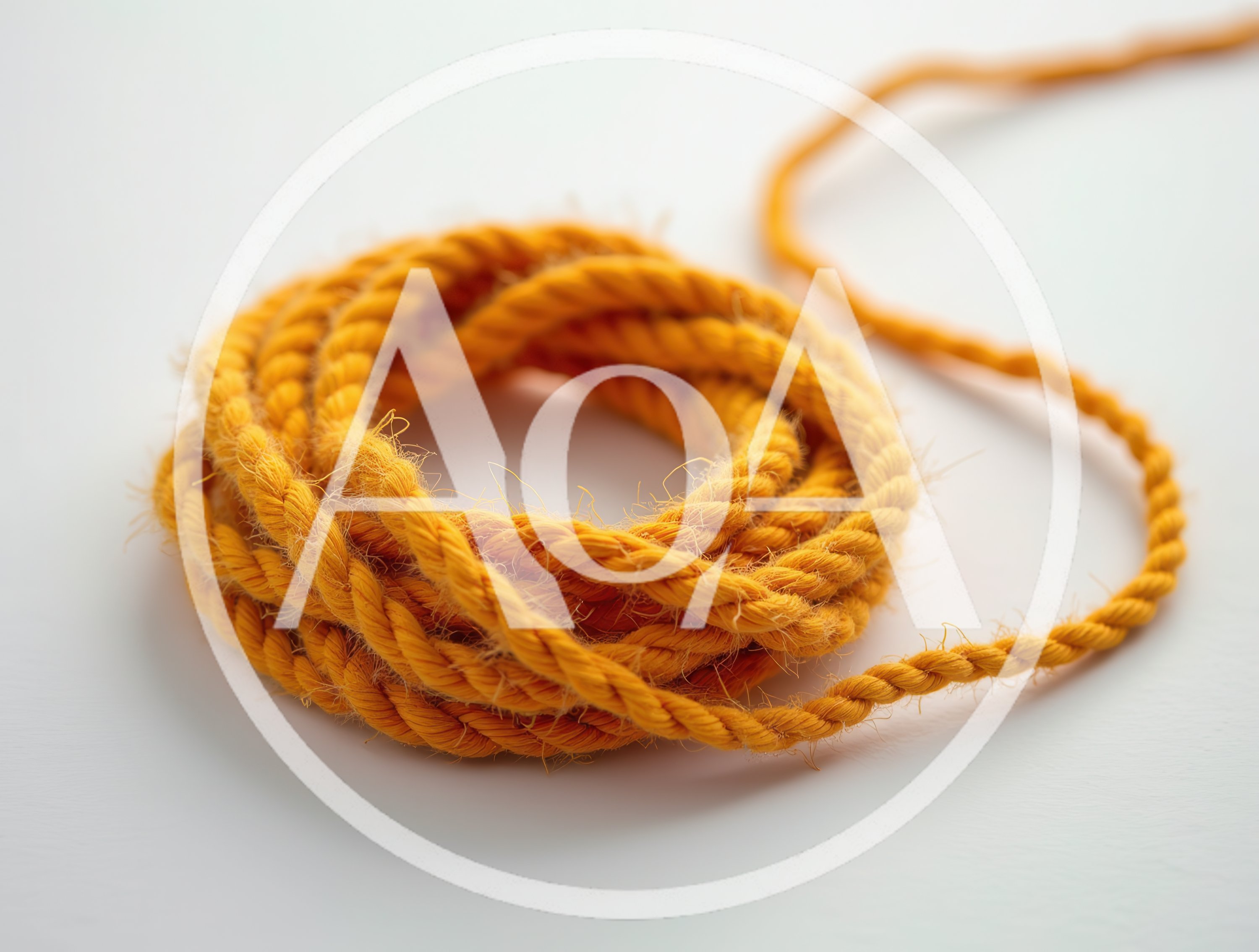 Coiled Yellow Rope on White Background