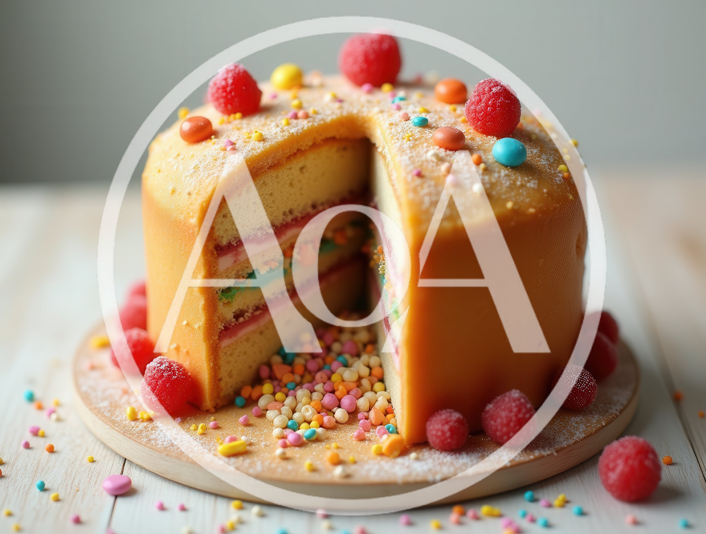 Layered Sponge Cake With Fruit Toppings And Sprinkles