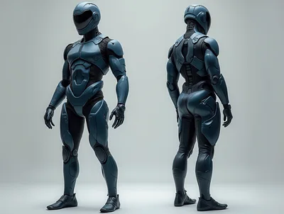 Futuristic Blue Robotic Armor Suit Concept
