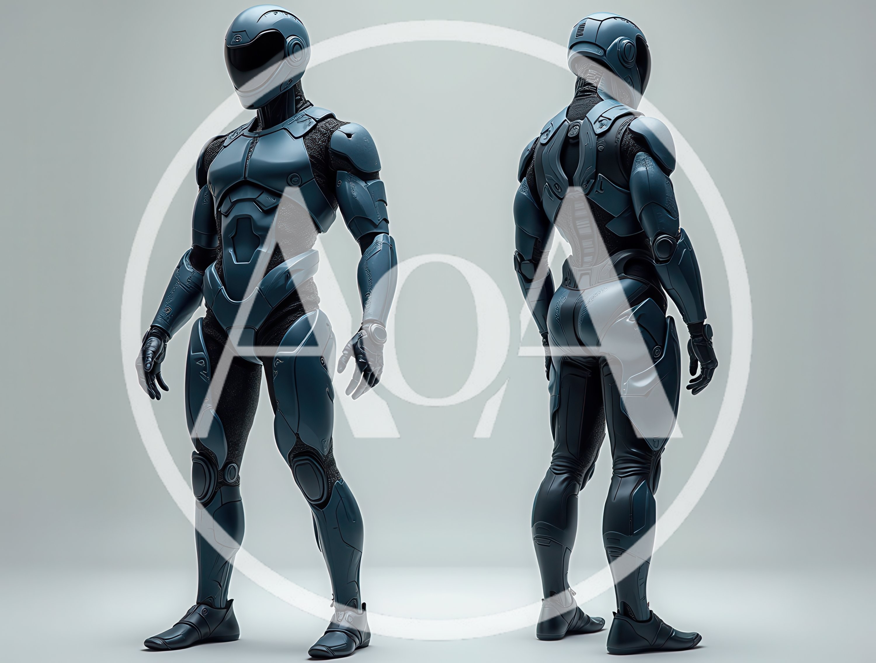 Futuristic Blue Robotic Armor Suit Concept