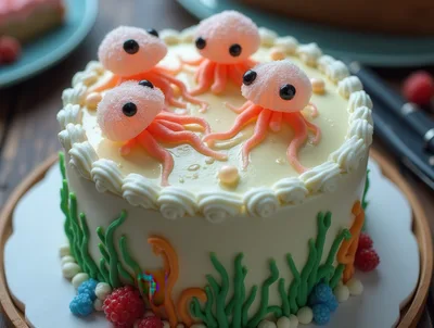 Jellyfish Themed Birthday Cake With Seaweed Decorations