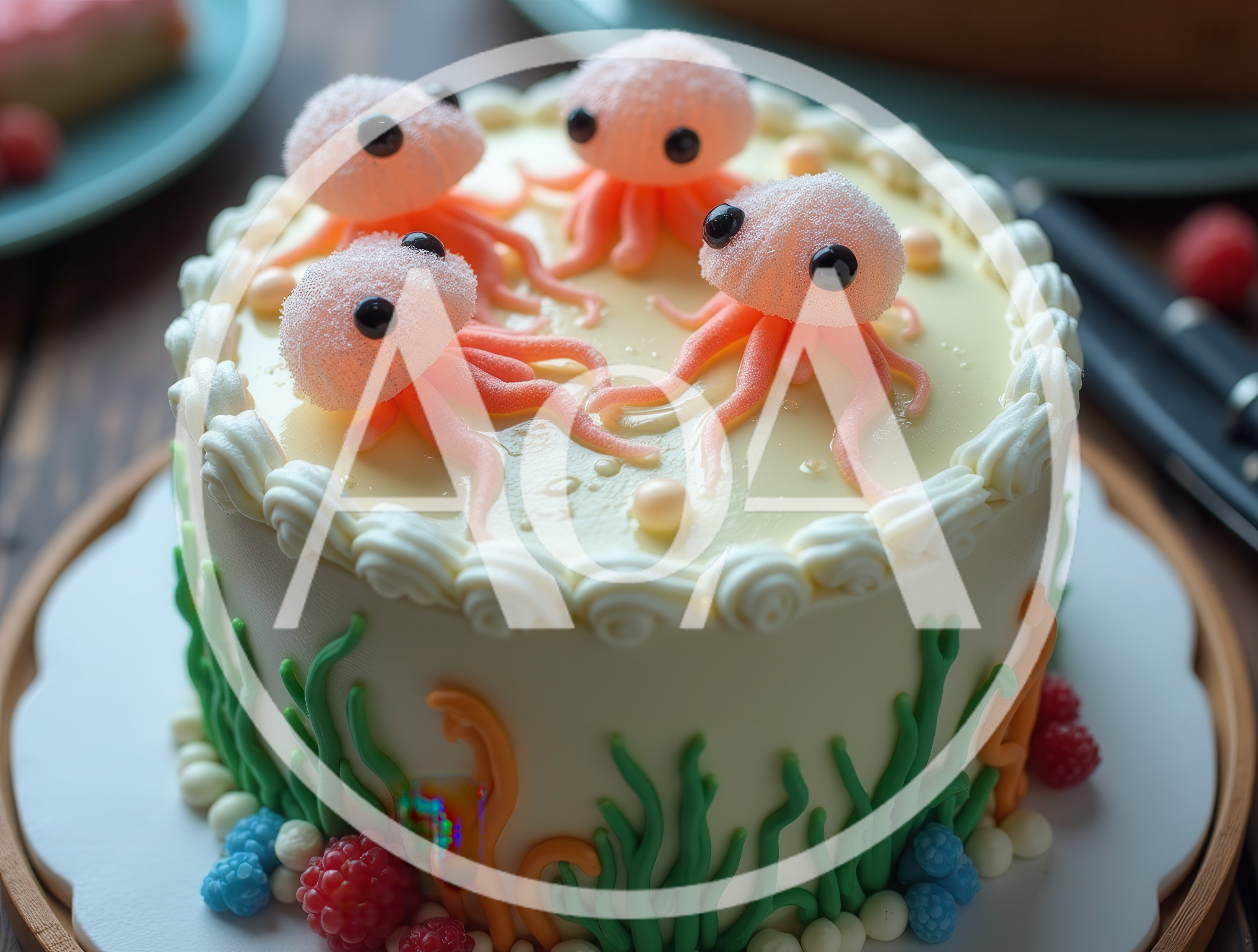 Jellyfish Themed Birthday Cake With Seaweed Decorations
