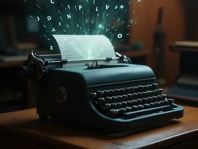 Vintage Typewriter With Magical Glowing Letters