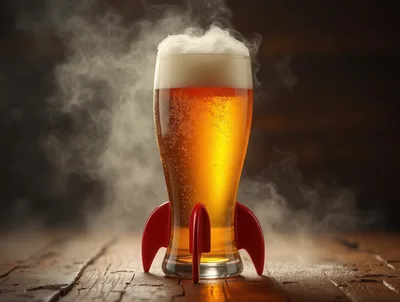 Rocket Shaped Beer Glass With Golden Lager