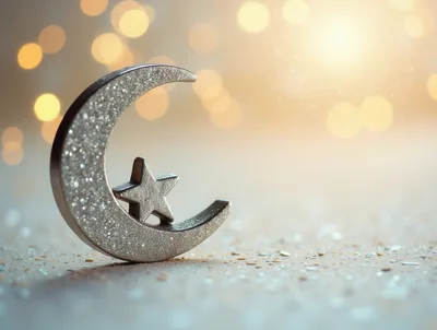 Silver Crescent Moon and Star Ornament