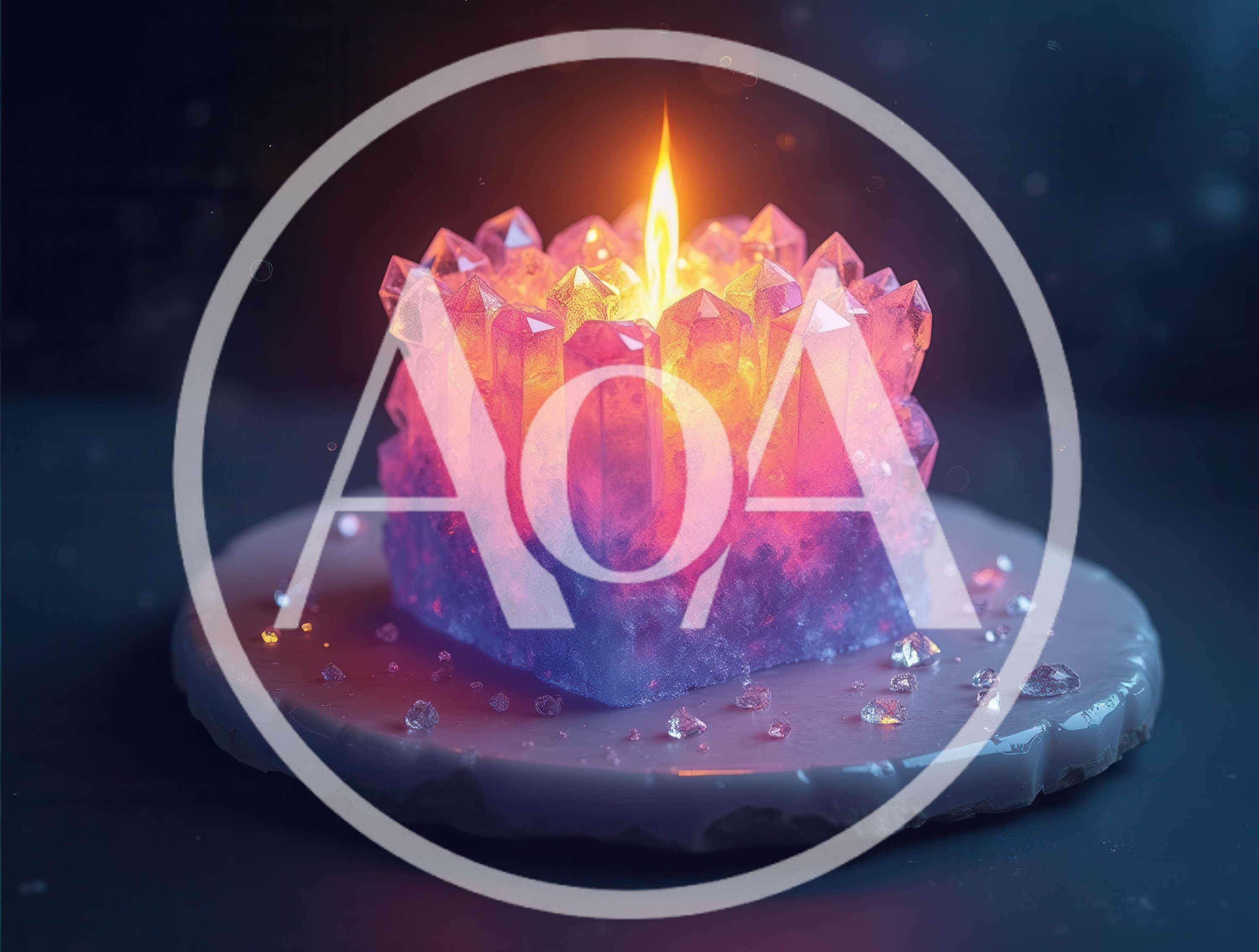 Glowing Crystal Candle With Flame On Stone Base