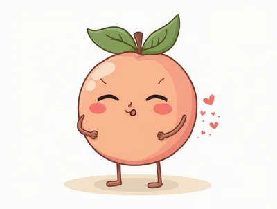 Cute Cartoon Peach Character With Hearts