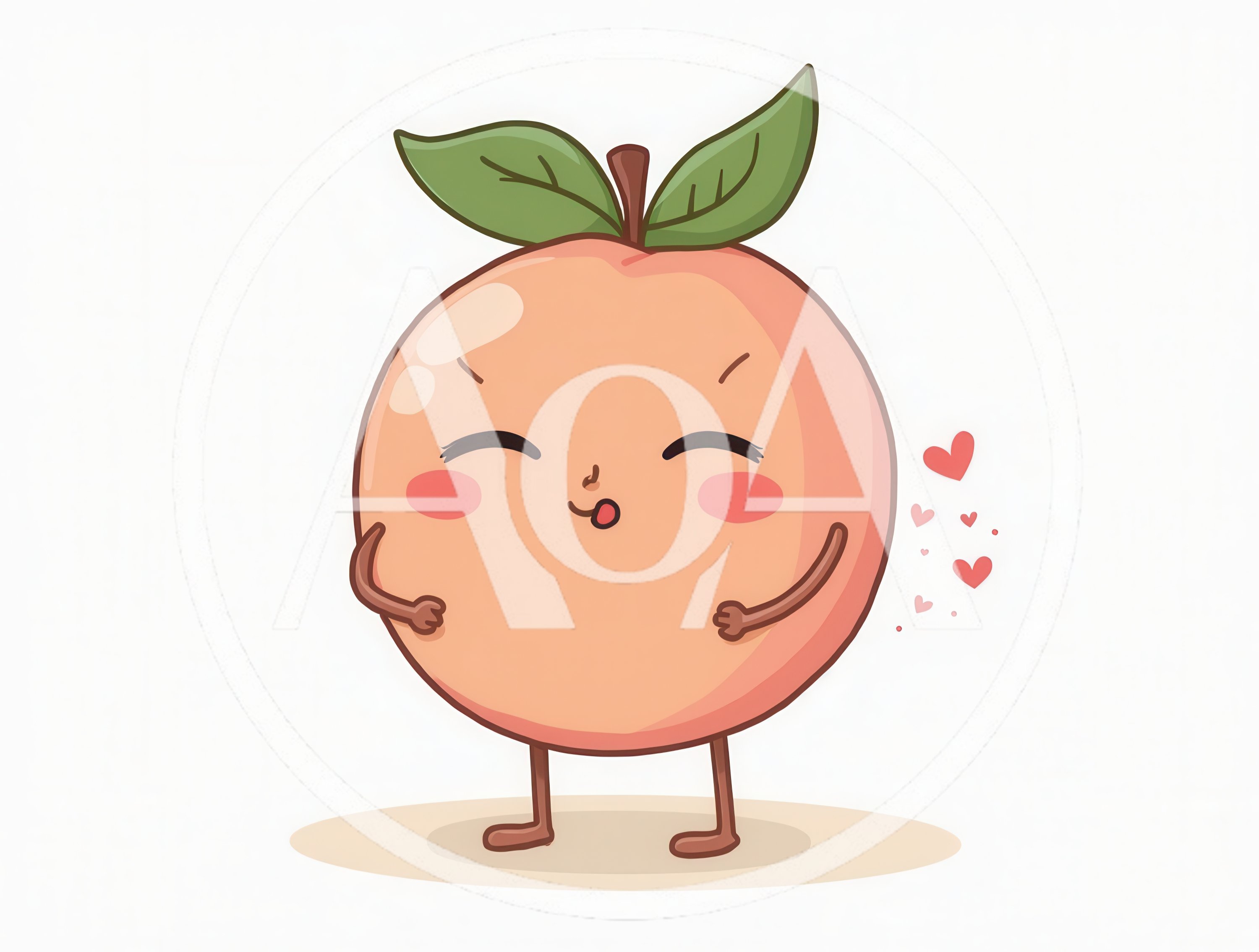 Cute Cartoon Peach Character With Hearts