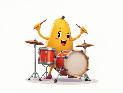 Cute Cartoon Squash Character Playing Drums