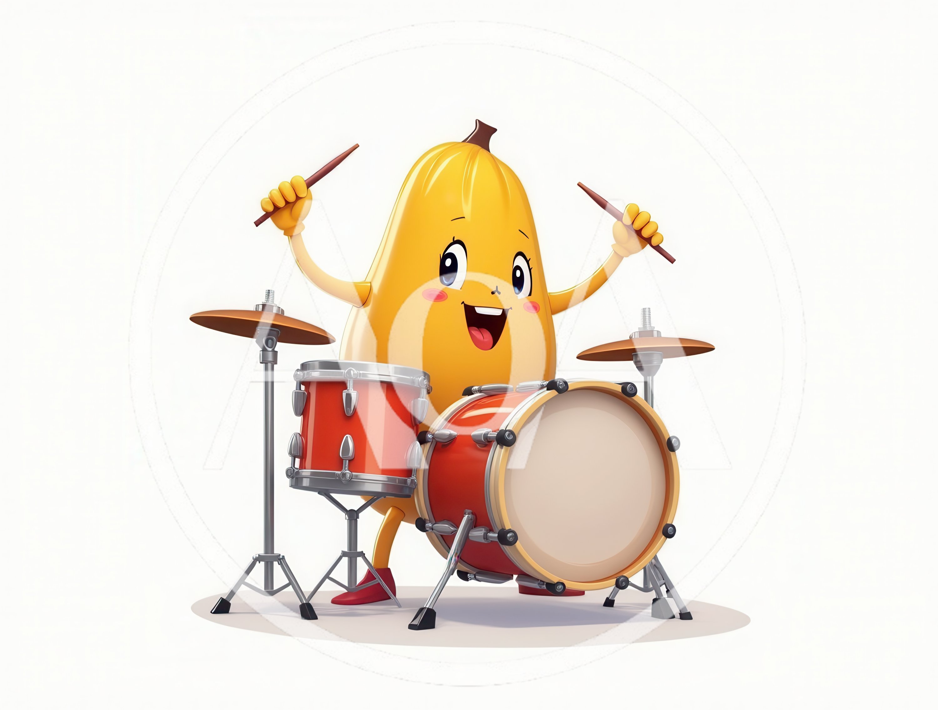 Cute Cartoon Squash Character Playing Drums