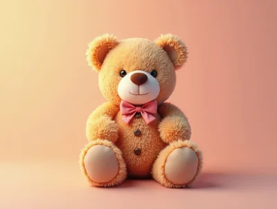 Cute Fluffy Teddy Bear With Pink Bow Tie