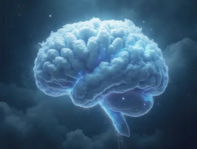 Ethereal Cloud Brain Floating In Night Sky