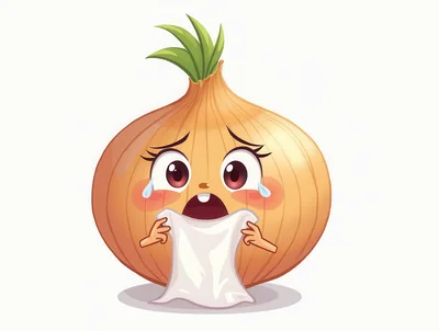 Crying Cartoon Onion Character Holding A Tissue