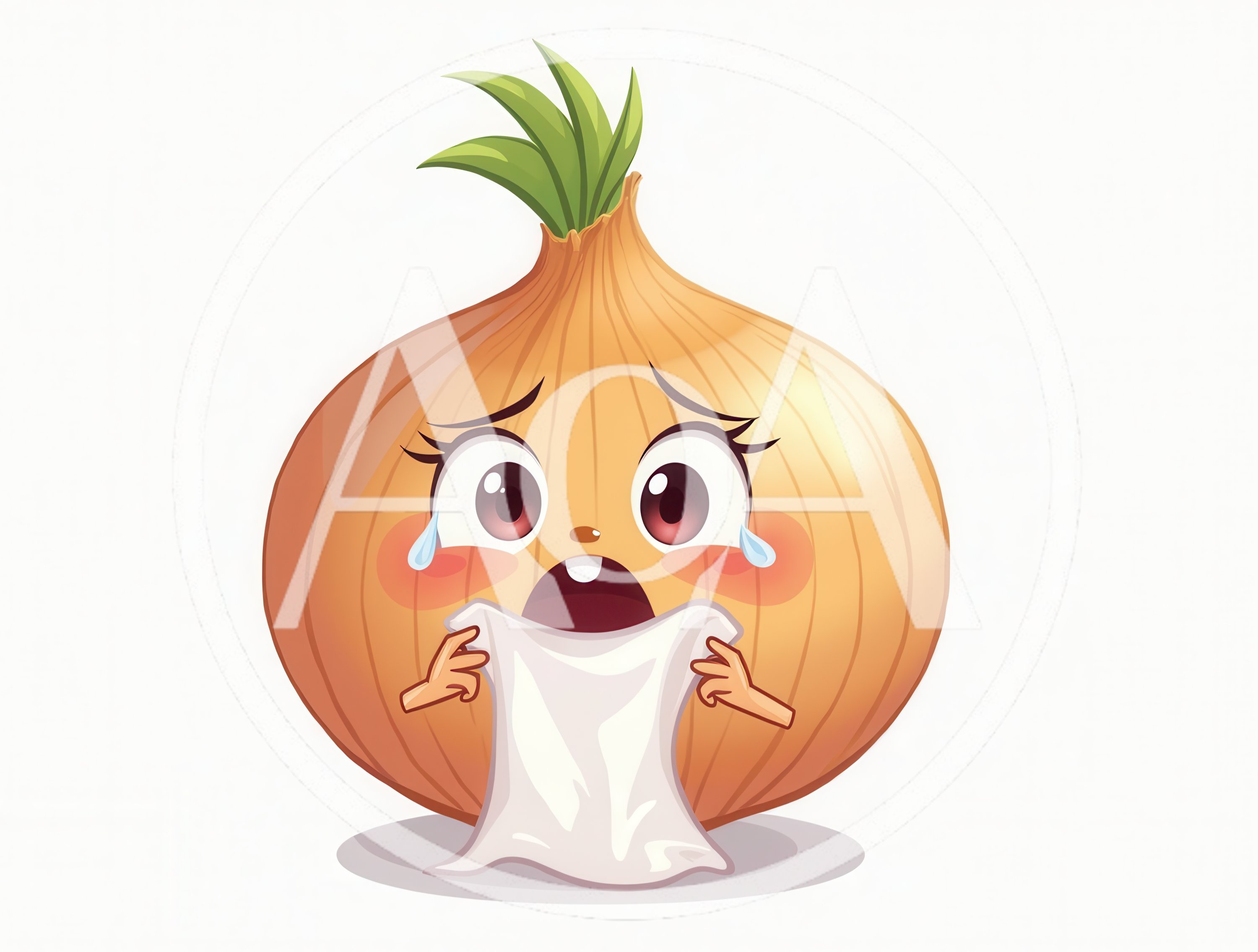 Crying Cartoon Onion Character Holding A Tissue