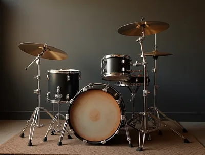 Professional Black Drum Kit Set on Carpet