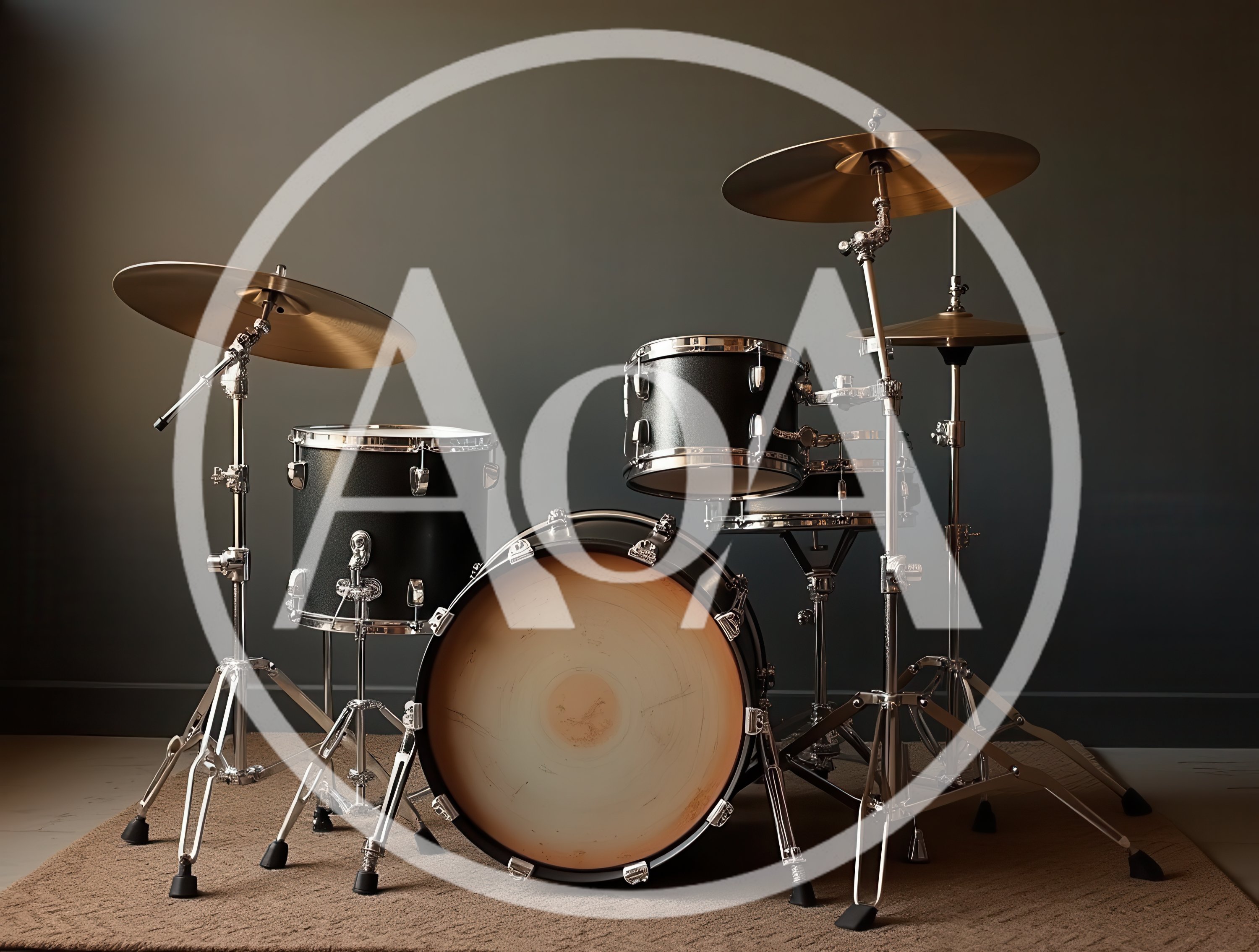 Professional Black Drum Kit Set on Carpet