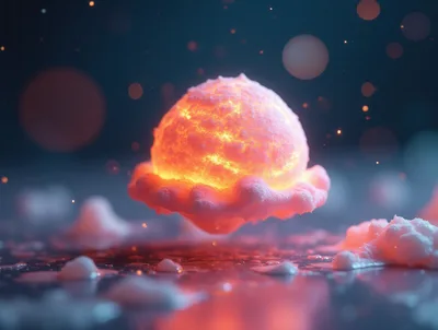 Glowing Molten Sphere Floating Above Reflective Surface