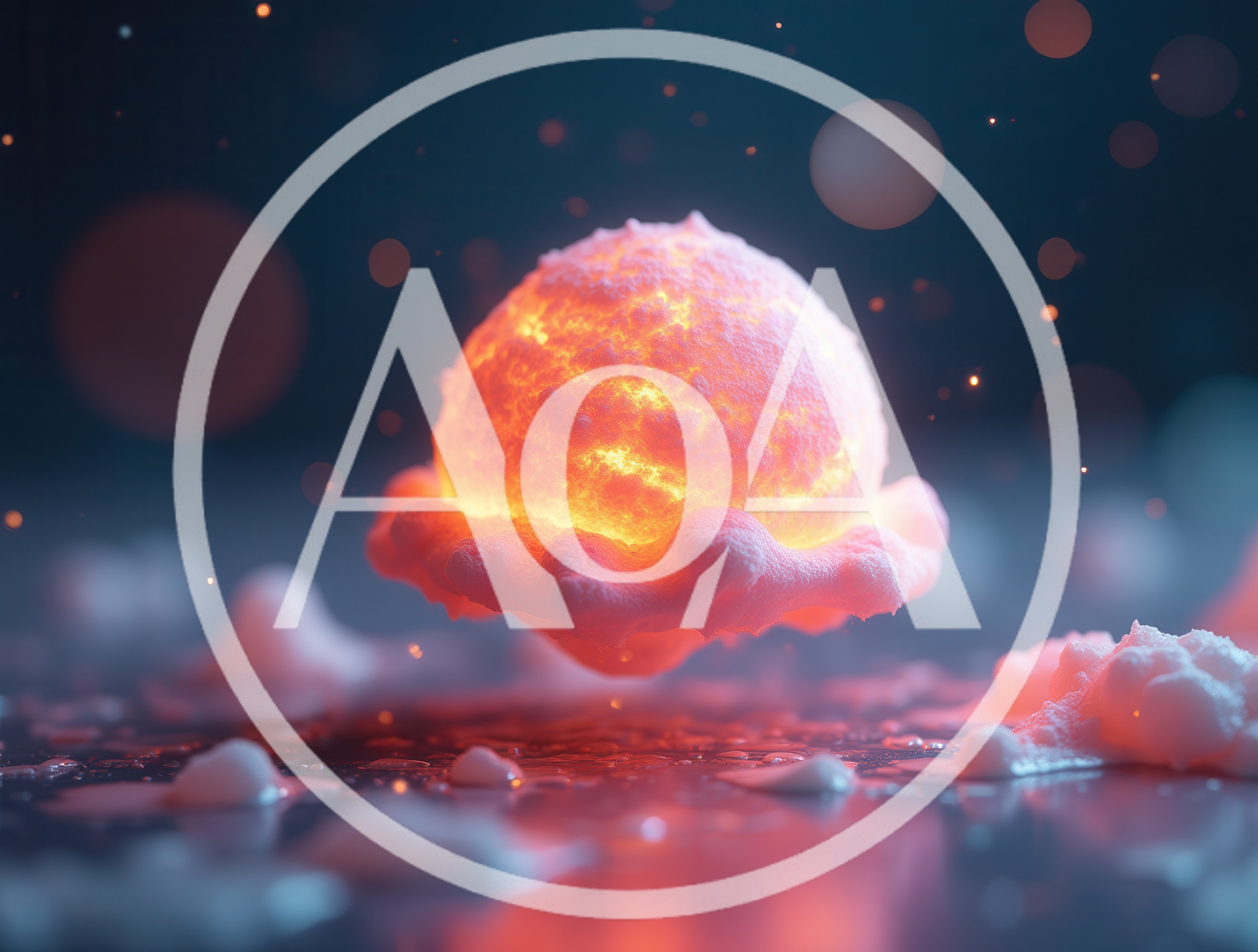 Glowing Molten Sphere Floating Above Reflective Surface
