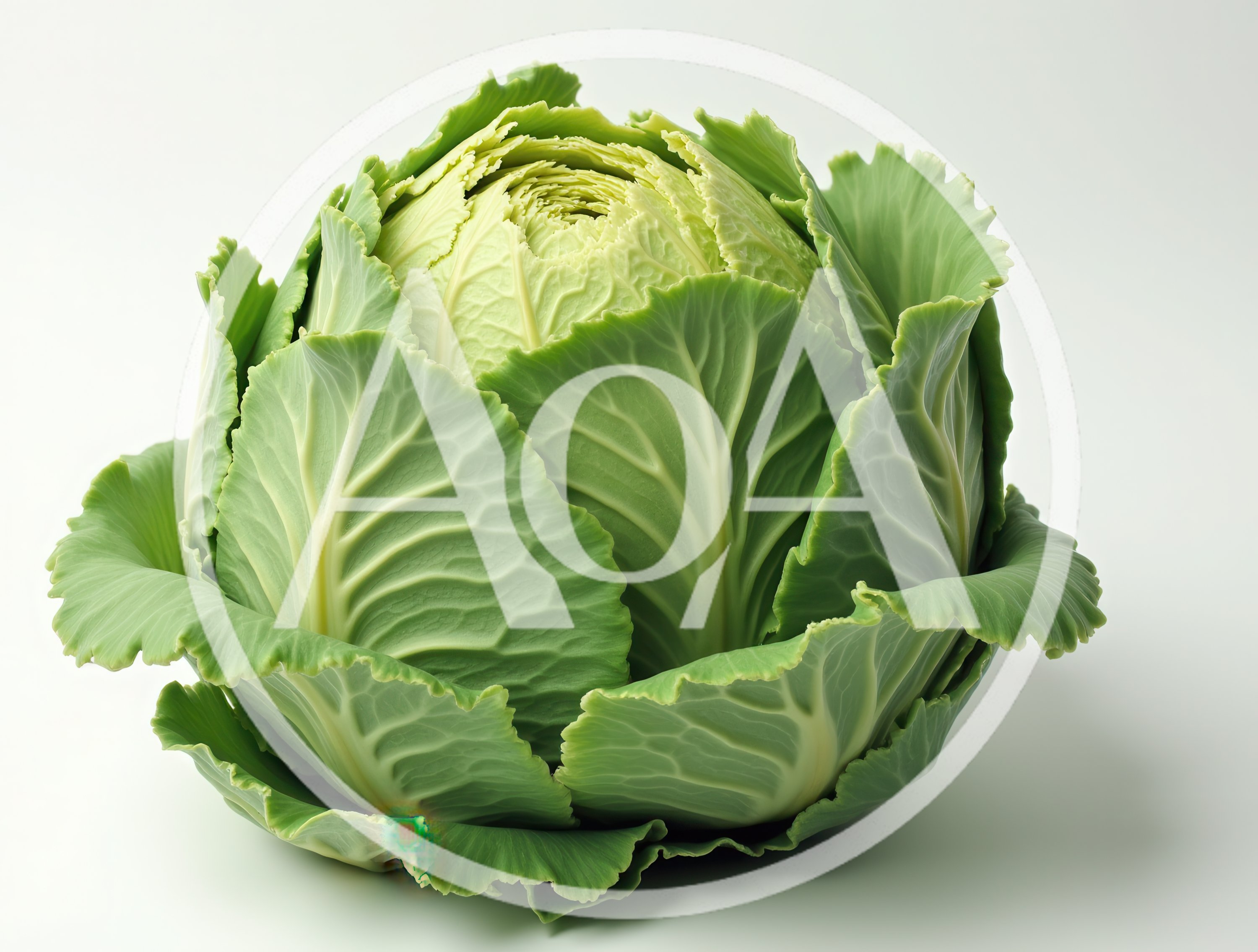 Fresh Green Cabbage Head on White Background